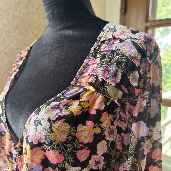 NWT M Free People Maybel Sheer Cropped Pink Floral Blouse with Tie Front (#1,307 - Picture 8 of 16